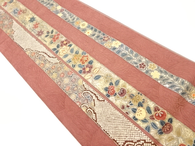 JAPANESE FUKURO OBI / MATELASSE / KINGINSAI / WOVEN FLORAL PLANTS